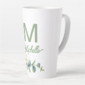 Elegant Greenery Monogram Individuelle Name and In Milchtasse (Rechte Ecke)