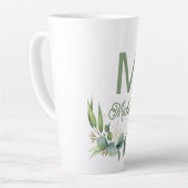 Elegant Greenery Monogram Individuelle Name and In Milchtasse (Linke Ecke)