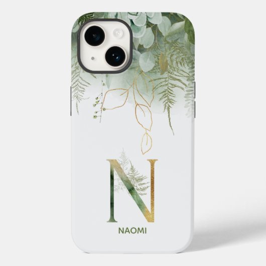 Elegant Greenery Monogram N Case-Mate iPhone Hülle (Rückseite)