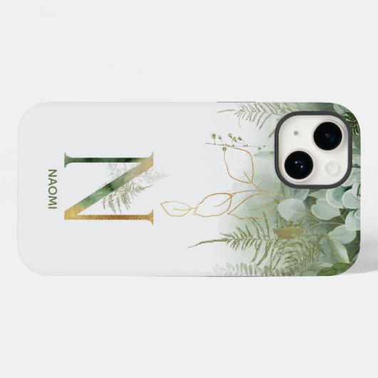 Elegant Greenery Monogram N Case-Mate iPhone Hülle (Rückseite (Horizontal))