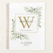 Elegant Greenery Monogram Name 2023 Planer (Vorderseite)