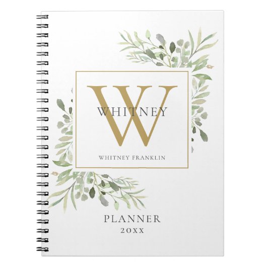 Elegant Greenery Monogram Name Planner 2021 Notizblock (Vorderseite)
