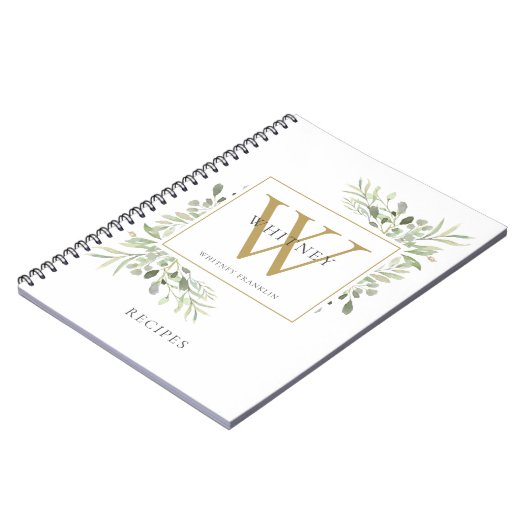 Elegant Greenery Monogram Name Rezept Cookbook Notizblock (Linke Seite)