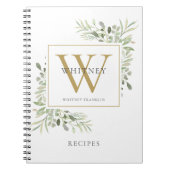 Elegant Greenery Monogram Name Rezept Cookbook Notizblock (Vorderseite)