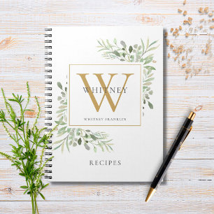 Elegant Greenery Monogram Name Rezept Cookbook Notizblock