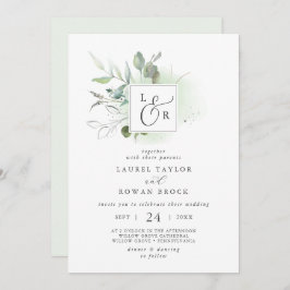 Elegant Greenery Monogram Wedding Einladung