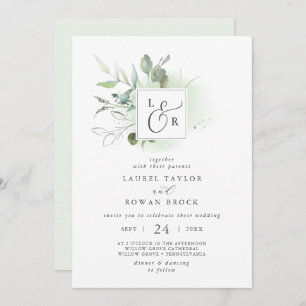 Elegant Greenery Monogram Wedding Einladung