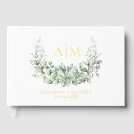Elegant Greenery Monogram Wedding Gold Foil Gästebuch