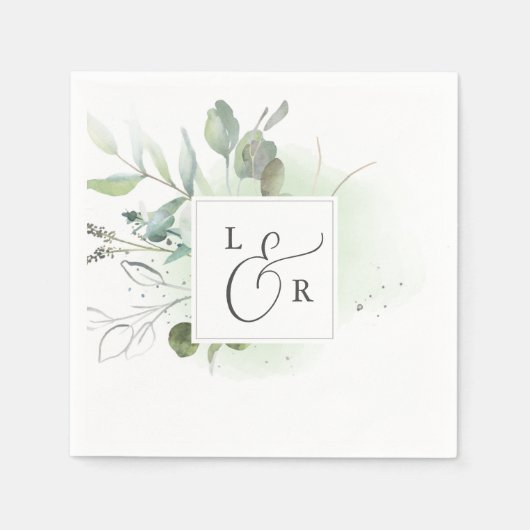 Elegant Greenery Monogram Wedding Napkins Serviette (Vorderseite)