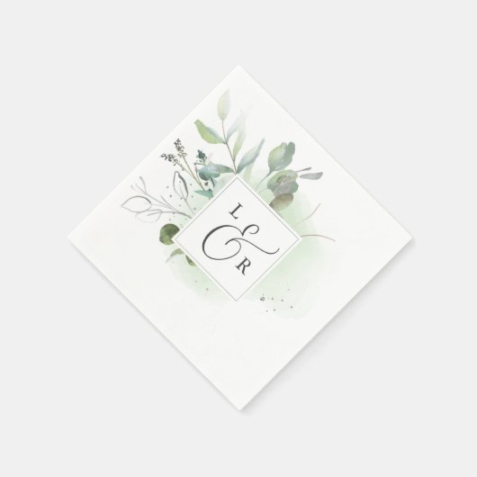 Elegant Greenery Monogram Wedding Napkins Serviette (Ecke)