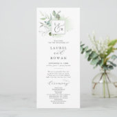 Elegant Greenery Monogram Wedding Program Programm (Stehend Vorderseite)