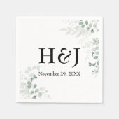 Elegant Greenery Monogramme und Datum Serviette (Vorderseite)