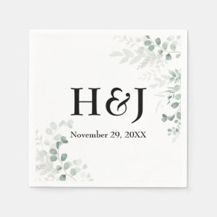 Elegant Greenery Monogramme und Datum Serviette