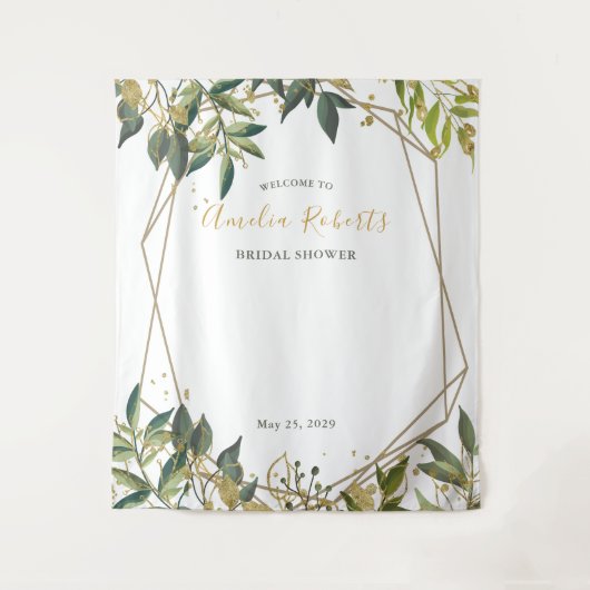 Elegant Greenery n Gold Floral Bridal Shower Wandteppich (Vorderseite)
