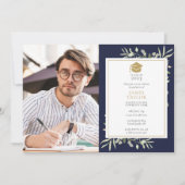 Elegant Greenery Navy Blue Graduation Party Foto Einladung (Vorderseite)
