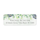 Elegant Greenery Navy Floral Wedding Address Label (Vorne)