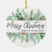 Elegant Greenery Photo Christmas Keramik Ornament (Vorne)