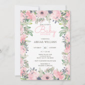 Elegant Greenery Pink Floral Baby Dusche Einladung (Vorderseite)