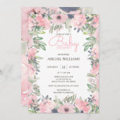 Elegant Greenery Pink Floral Baby Dusche Einladung (Vorne/Hinten)