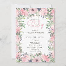 Elegant Greenery Pink Floral Baby Dusche