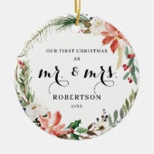 Elegant Greenery Poinsettia Weihnachten Keramik Ornament (Vorne)