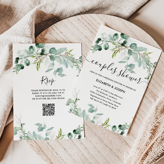 Elegant Greenery | QR Code Couples Dusche Einladung
