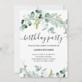 Elegant Greenery | QR-Code Geburtstagspartei Einladung (Vorderseite)