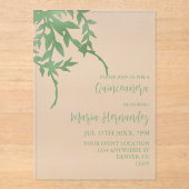 Elegant Greenery Quinceañera Acryleinladungen (Vorderseite)