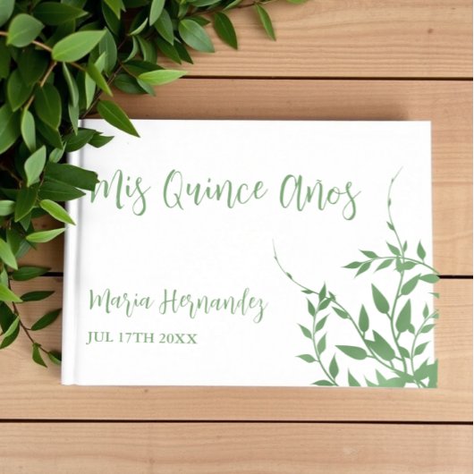 Elegant Greenery Quinceañera Gästebuch