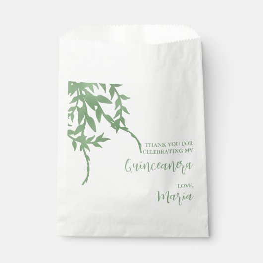 Elegant Greenery Quinceañera Geschenktütchen (Vorderseite)
