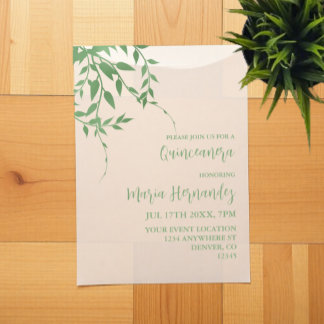 Elegant Greenery Quinceañera Pergament Einladungen