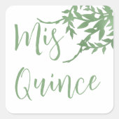 Elegant Greenery Quinceañera Quadratischer Aufkleber (Vorderseite)