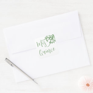 Elegant Greenery Quinceañera Quadratischer Aufkleber