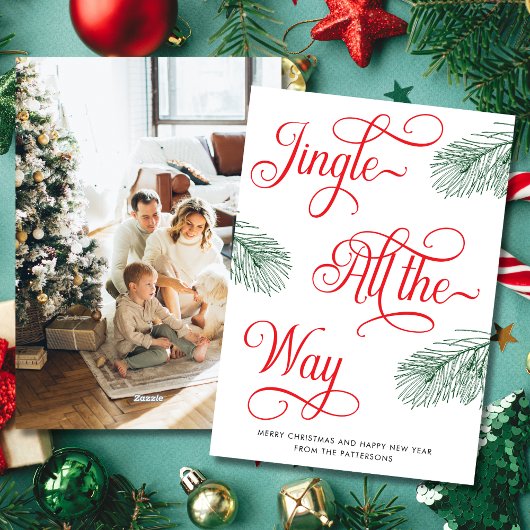 Elegant Greenery Red Calligraphy Christmas Feiertagskarte