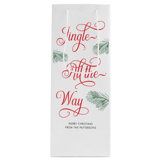 Elegant Greenery Red Calligraphy Christmas Geschenktüte Für Weinflaschen (Vorderseite)