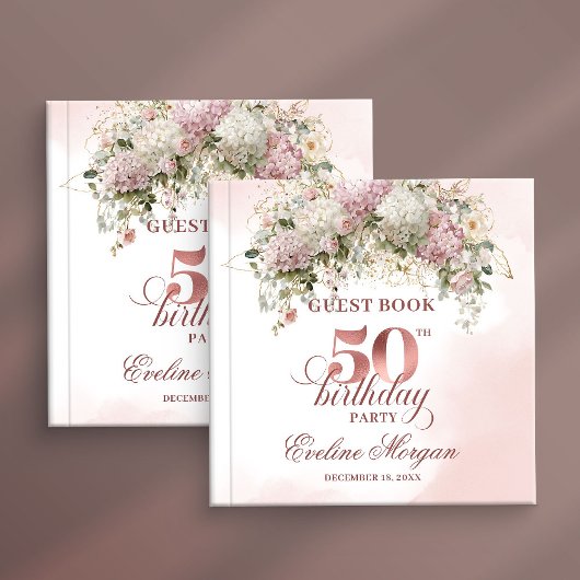 Elegant Greenery Rose Gold Blush 50th Birthday  Gästebuch