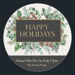 Elegant Greenery Round Christmas Sticker<br><div class="desc">Dunkle Elegante Weihnachtskleber für die Geschenkverpackung.</div>