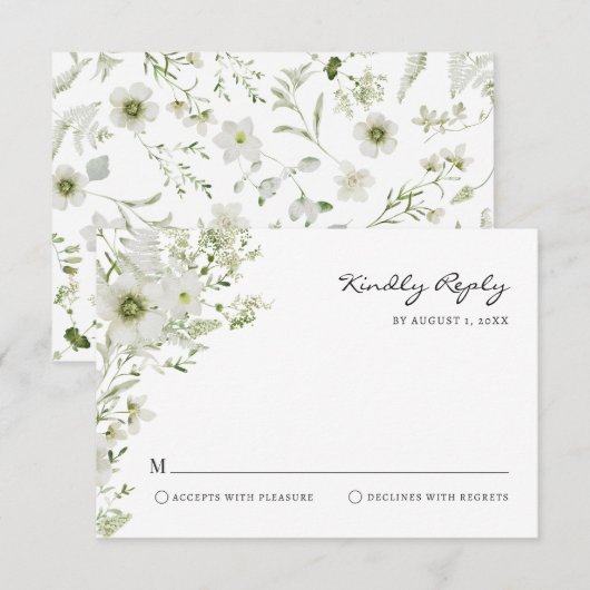 Elegant Greenery RSVP Card Karte (Vorne/Hinten)
