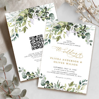 Elegant Greenery Rustic Botanical QR Code Wedding Einladung