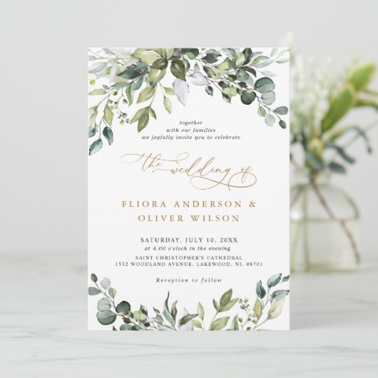 Elegant Greenery Rustic Botanical QR Code Wedding Einladung (Stehend Vorderseite)