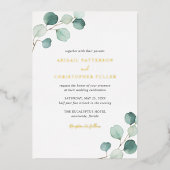 Elegant Greenery Rustic Eucalyptus Wedding Gold Folieneinladung (Vorderseite)