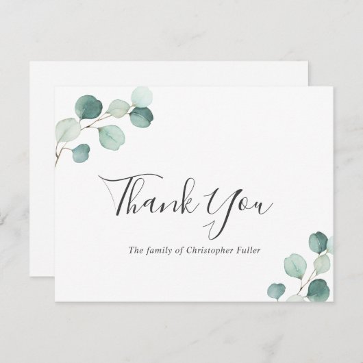 Elegant Greenery Rustic Eukalyptus Beileid Dankeskarte (Vorne/Hinten)
