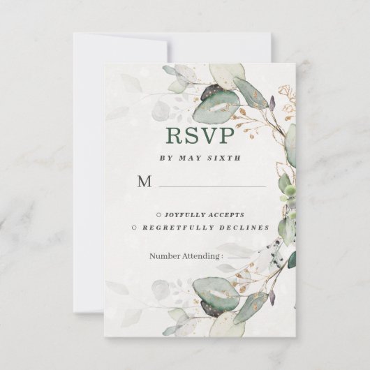 Elegant Greenery Rustic Eukalyptus Floral RSVP Karte (Vorderseite)