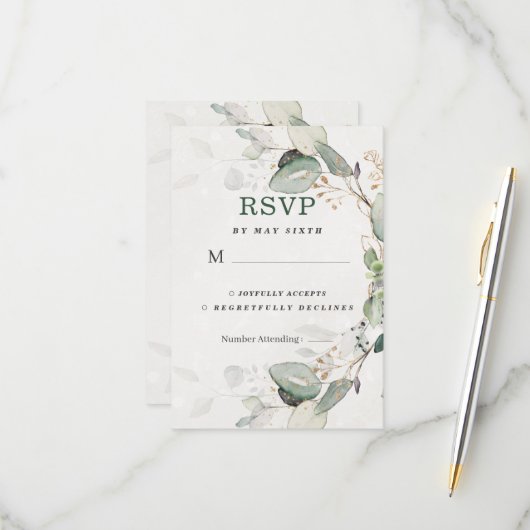 Elegant Greenery Rustic Eukalyptus Floral RSVP Karte (Vorderseite/Rückseite Beispiel)
