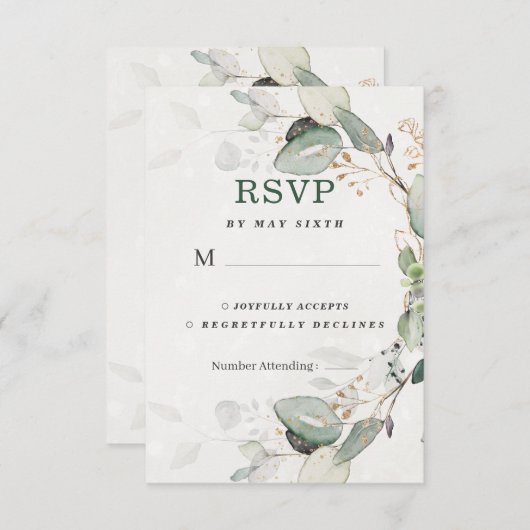 Elegant Greenery Rustic Eukalyptus Floral RSVP Karte (Vorne/Hinten)
