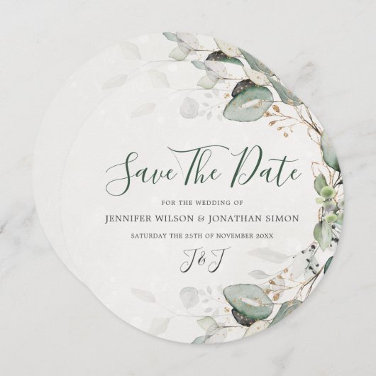 Elegant Greenery Rustic Eukalyptus Floral Save The Date (Vorne/Hinten)