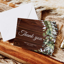 Elegant Greenery Rustic Wood Dankeskarte