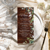 Elegant Greenery Rustic Wood Wedding Menu Menükarte
