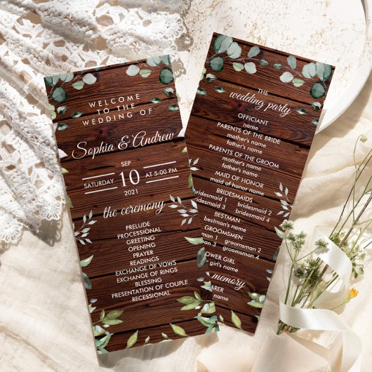 Elegant Greenery Rustic Wood Wedding Programs Programm