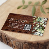 Elegant Greenery Rustic Wood Wedding QR Code UAWG Begleitkarte